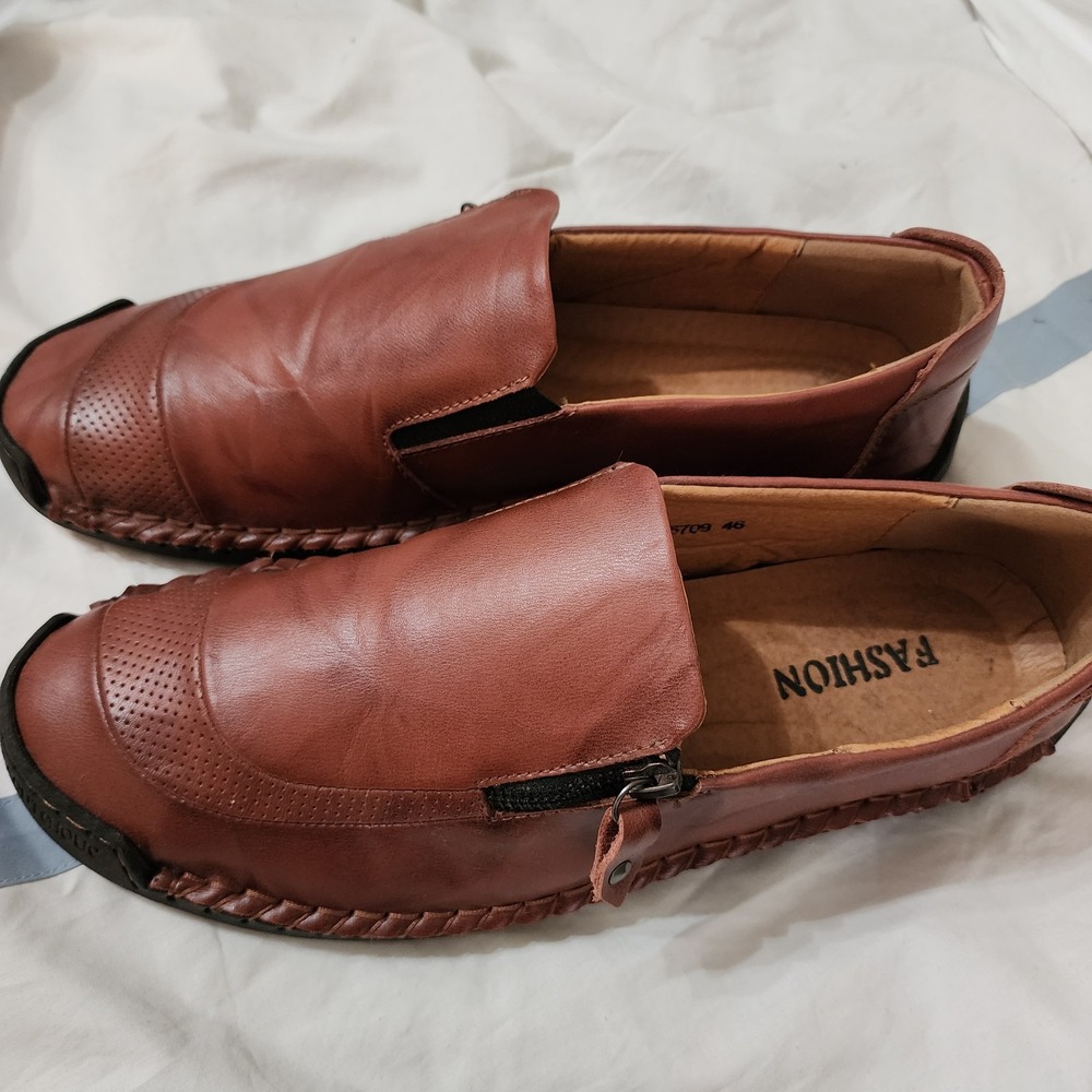 Mens Faux Leather Casual Slip On Loafers Zip, 100% CAOUTTCHOUC Tan Size 46